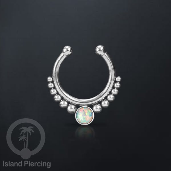 Tindik hidung Septum palsu pakai batu banyak warna, Nose Piercing Septum Jewelry warna silver.