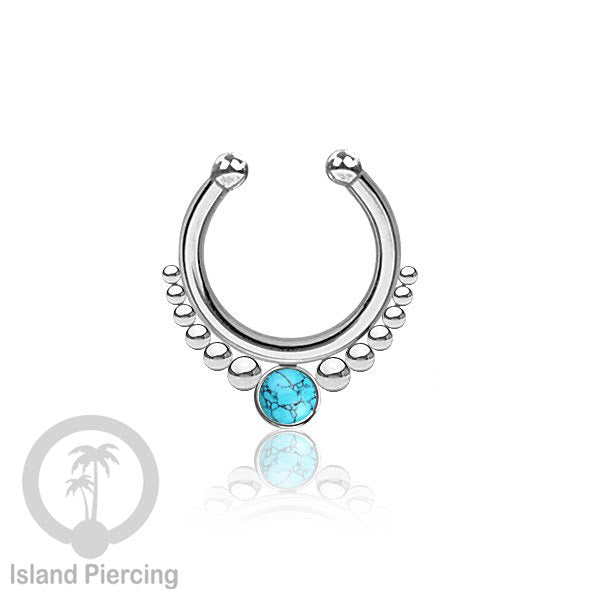 Tindik hidung Septum palsu pakai batu banyak warna, Nose Piercing Septum Jewelry warna silver.