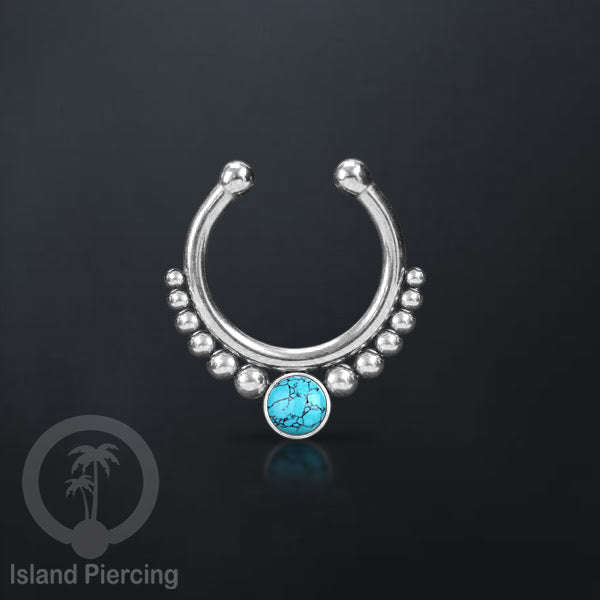Tindik hidung Septum palsu pakai batu banyak warna, Nose Piercing Septum Jewelry warna silver.