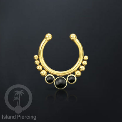 Tindik hidung palsu, Septum Piercing dengan 3 batu, nose jewelry warna gold