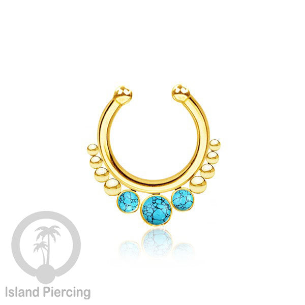 Tindik hidung palsu, Septum Piercing dengan 3 batu, nose jewelry warna gold