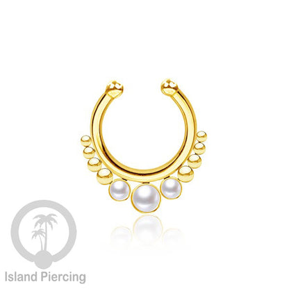 Tindik hidung palsu, Septum Piercing dengan 3 batu, nose jewelry warna gold
