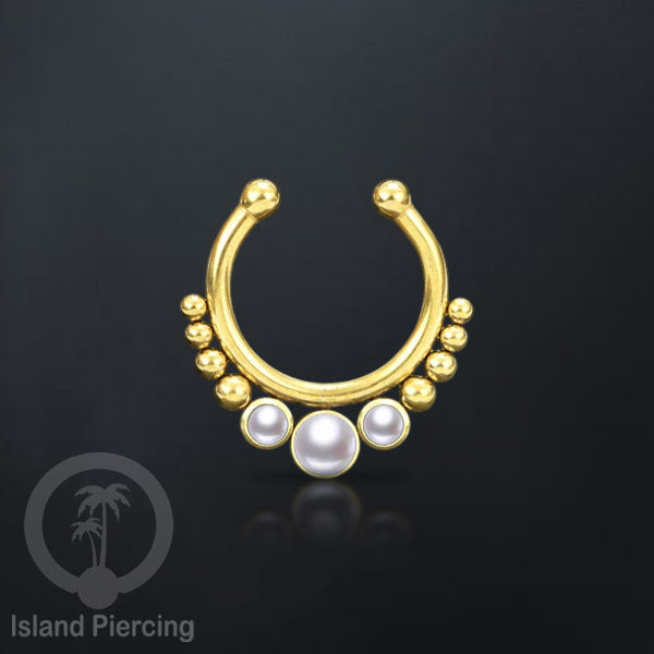 Tindik hidung palsu, Septum Piercing dengan 3 batu, nose jewelry warna gold