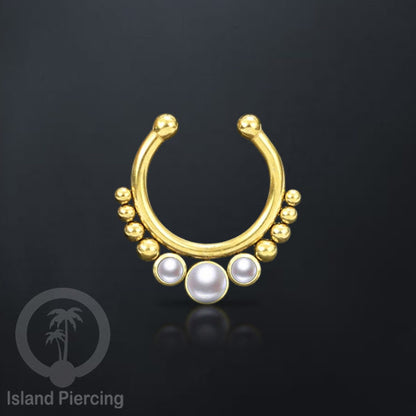 Tindik hidung palsu, Septum Piercing dengan 3 batu, nose jewelry warna gold