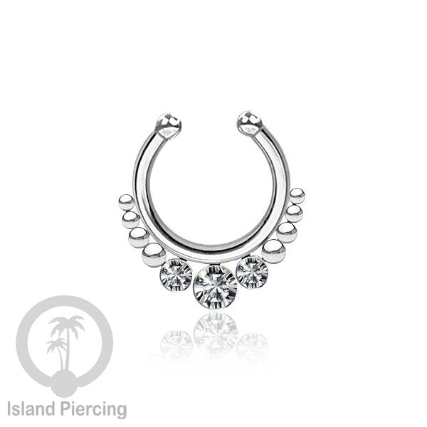 Tindik hidung palsu, Septum Piercing dengan 3 batu, perhiasan hidung warna silver