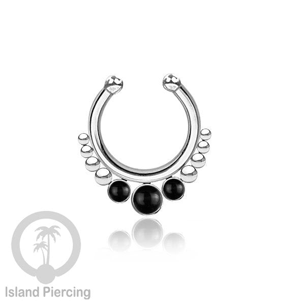 Tindik hidung palsu, Septum Piercing dengan 3 batu, perhiasan hidung warna silver