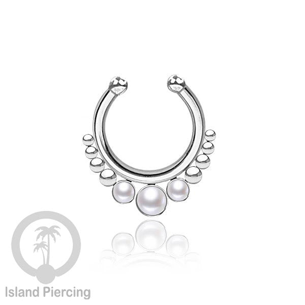 Tindik hidung palsu, Septum Piercing dengan 3 batu, perhiasan hidung warna silver