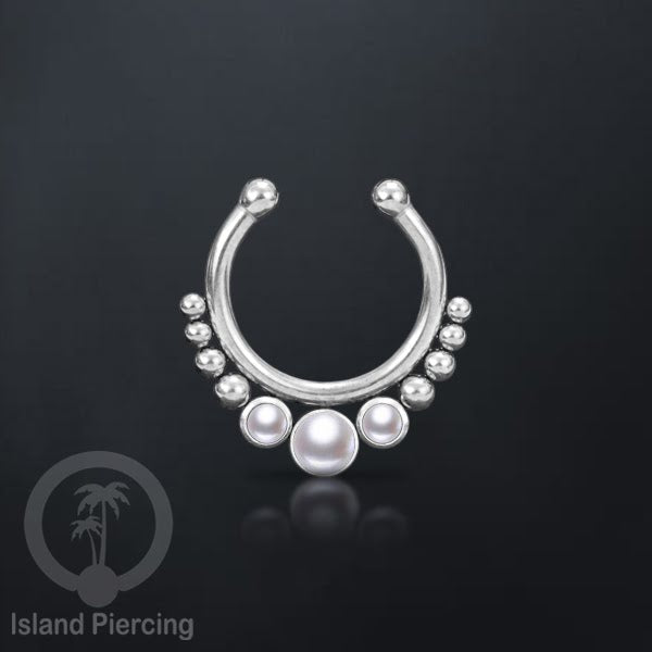 Tindik hidung palsu, Septum Piercing dengan 3 batu, perhiasan hidung warna silver