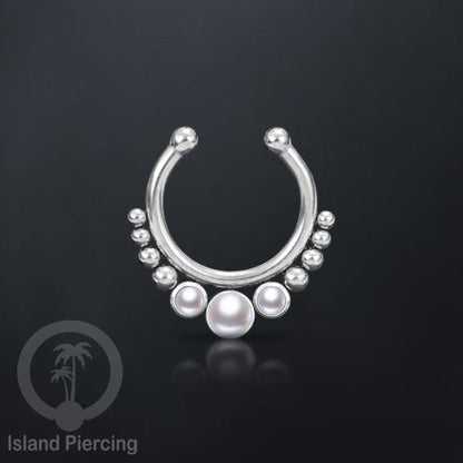 Tindik hidung palsu, Septum Piercing dengan 3 batu, perhiasan hidung warna silver