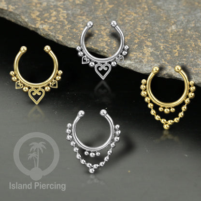 Perhiasan Tindik hidung Septum palsu pakai tanpa lubang, Nose Piercing Septum Jewelry