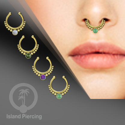 Tindik hidung Septum palsu pakai batu asli, Nose Piercing Septum Jewelry warna gold.