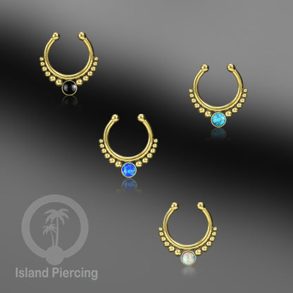 Tindik hidung Septum palsu pakai batu banyak warna, Nose Piercing Septum Jewelry warna gold.