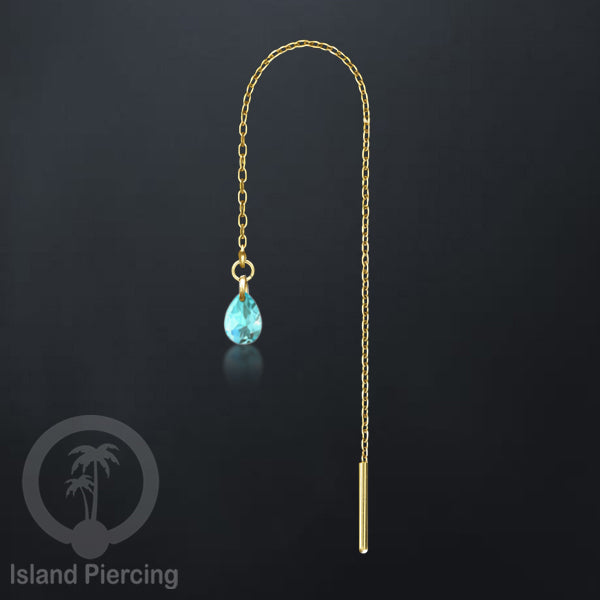Anting Rantai Ear Threader Stainless warna gold dengan tetes Kristal Zirconia