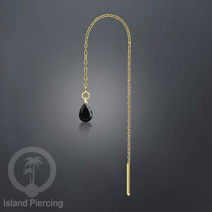 Anting Rantai Ear Threader Stainless warna gold dengan tetes Kristal Zirconia