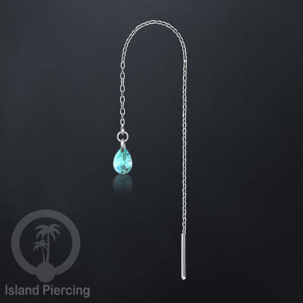 Anting Rantai Ear Threader Stainless warna silver dengan tetes Kristal Zirconia