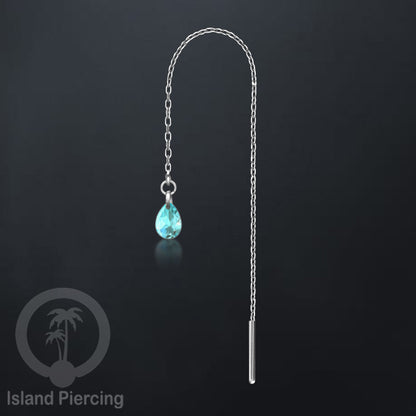 Anting Rantai Ear Threader Stainless warna silver dengan tetes Kristal Zirconia
