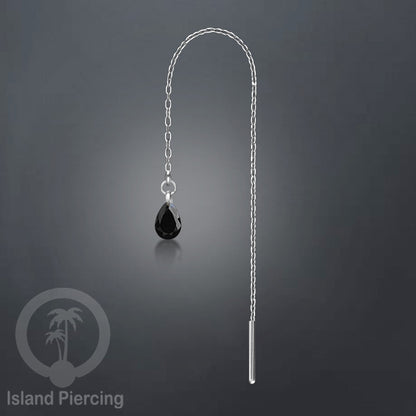 Anting Rantai Ear Threader Stainless warna silver dengan tetes Kristal Zirconia