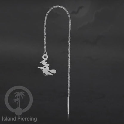 Anting Ear Threader Stainless warna silver dengan model Halloween yang unik, Tengkorak, Peti
