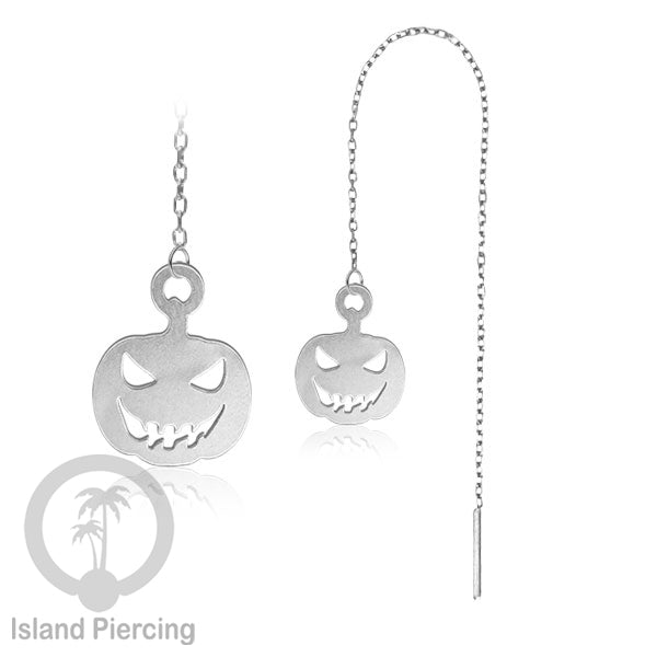 Anting Ear Threader Stainless warna silver dengan model Halloween yang unik, Tengkorak, Peti