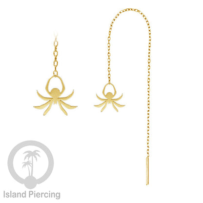 Anting Ear Threader Stainless warna gold dengan model Halloween yang unik, Tengkorak, Peti