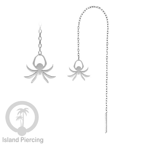 Anting Ear Threader Stainless warna silver dengan model Halloween yang unik, Tengkorak, Peti
