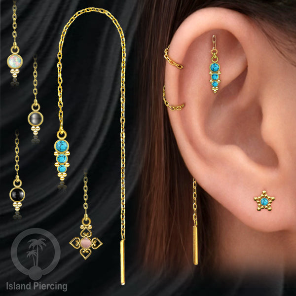 Anting Rantai Ear Threader Stainless warna gold dengan batu banyak variasi model dan warna