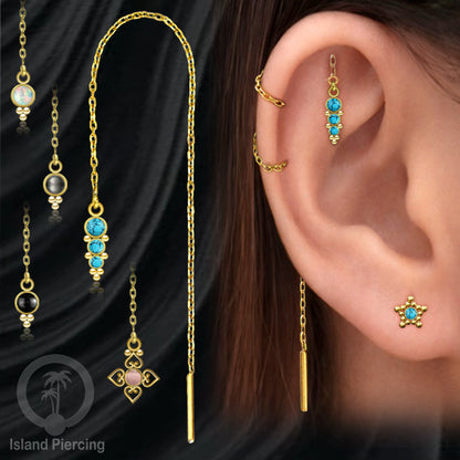 Anting Rantai Ear Threader Stainless warna gold dengan batu banyak variasi model dan warna