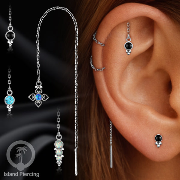 Anting Rantai Ear Threader Stainless warna silver variasi batu anyak model dan warna