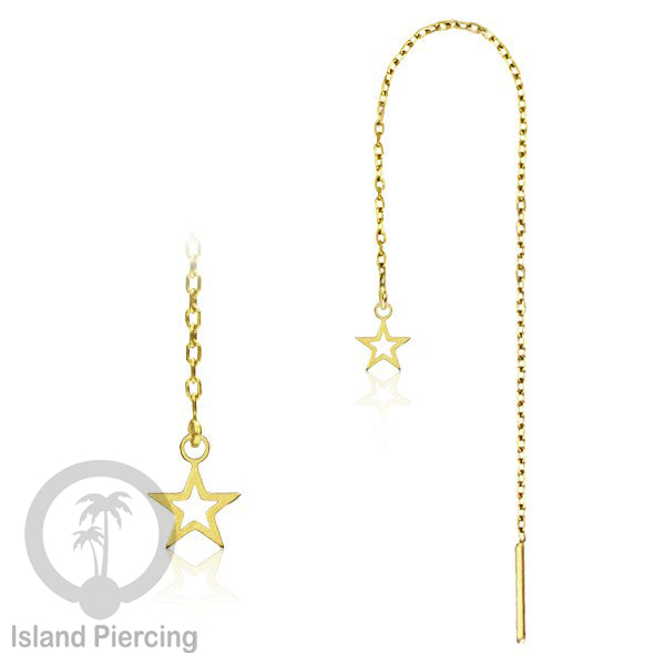 Anting Rantai Ear Threader Stainless warna gold motif Bintang, Love Heart, Lotus, Peace, Flower of Life...