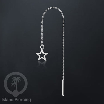 Anting Rantai Ear Threader Stainless warna silver motif Bintang, Love Heart, Lotus, Peace, Flower of Life...