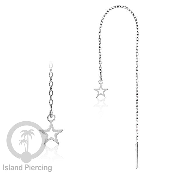 Anting Rantai Ear Threader Stainless warna silver motif Bintang, Love Heart, Lotus, Peace, Flower of Life...