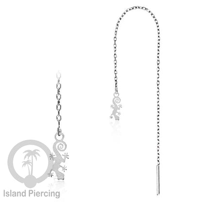 Anting Rantai Ear Threader Stainless warna silver motif Kupu2, Gecko, Ular, Kura2, Burung, Capung