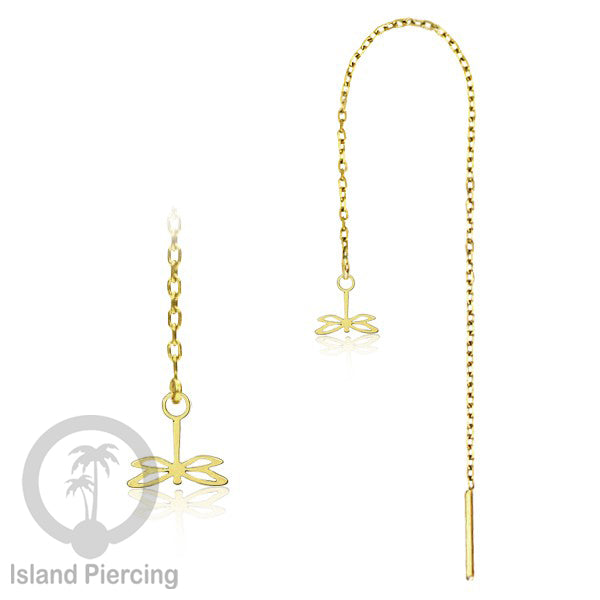 Anting Rantai Ear Threader Stainless warna gold motif Kupu2, Gecko, Ular, Kura2, Burung, Capung