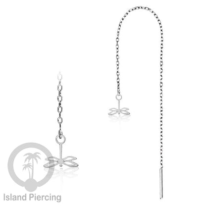 Anting Rantai Ear Threader Stainless warna silver motif Kupu2, Gecko, Ular, Kura2, Burung, Capung