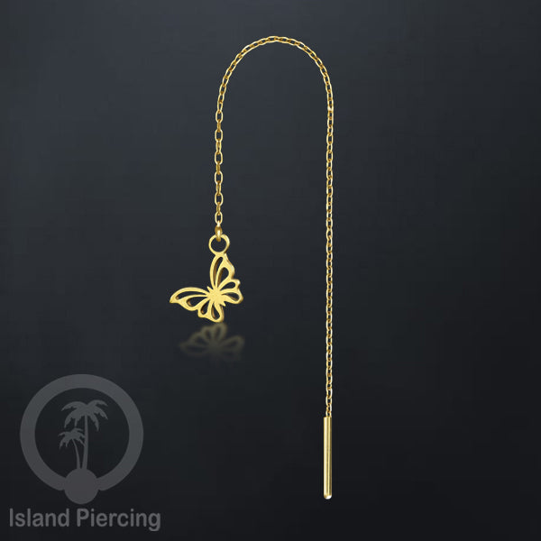 Anting Rantai Ear Threader Stainless warna gold motif Kupu2, Gecko, Ular, Kura2, Burung, Capung