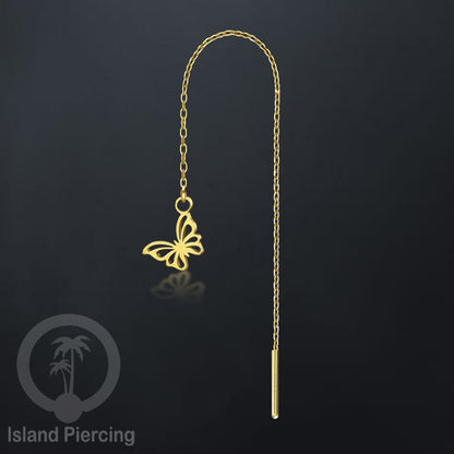 Anting Rantai Ear Threader Stainless warna gold motif Kupu2, Gecko, Ular, Kura2, Burung, Capung