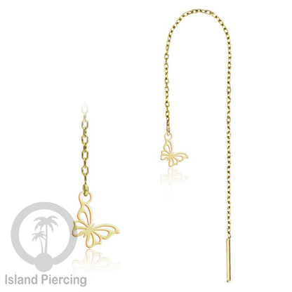 Anting Rantai Ear Threader Stainless warna gold motif Kupu2, Gecko, Ular, Kura2, Burung, Capung