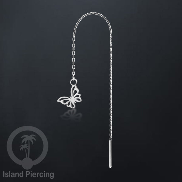 Anting Rantai Ear Threader Stainless warna silver motif Kupu2, Gecko, Ular, Kura2, Burung, Capung