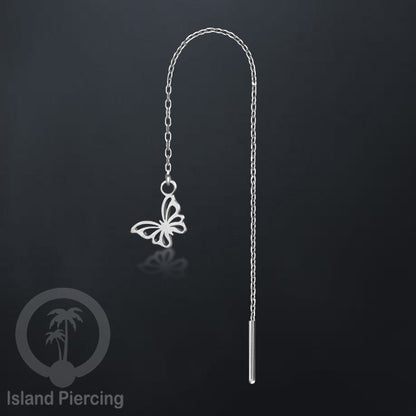 Anting Rantai Ear Threader Stainless warna silver motif Kupu2, Gecko, Ular, Kura2, Burung, Capung