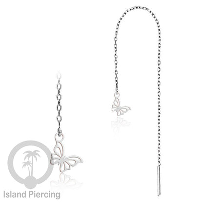 Anting Rantai Ear Threader Stainless warna silver motif Kupu2, Gecko, Ular, Kura2, Burung, Capung