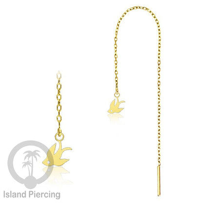 Anting Rantai Ear Threader Stainless warna gold motif Kupu2, Gecko, Ular, Kura2, Burung, Capung