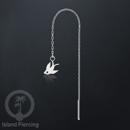 Anting Rantai Ear Threader Stainless warna silver motif Kupu2, Gecko, Ular, Kura2, Burung, Capung