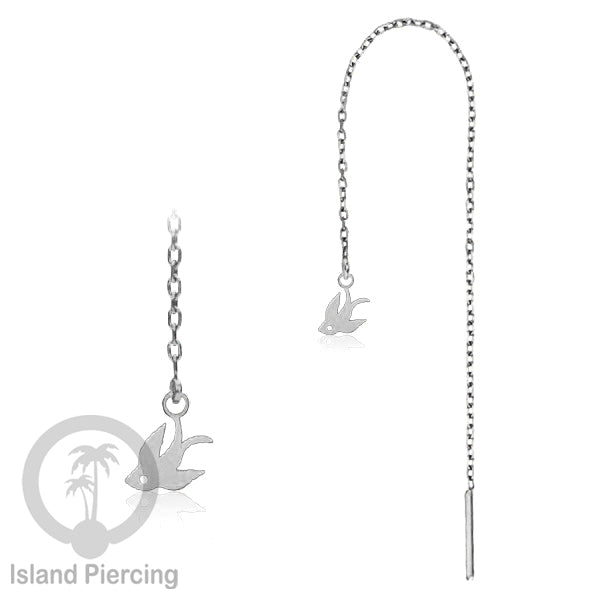 Anting Rantai Ear Threader Stainless warna silver motif Kupu2, Gecko, Ular, Kura2, Burung, Capung