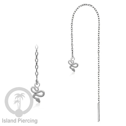 Anting Rantai Ear Threader Stainless warna silver motif Kupu2, Gecko, Ular, Kura2, Burung, Capung
