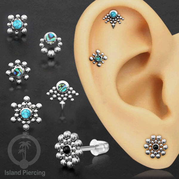 Anting Stud Stainless berisi Kerang Laut Paua warna Turquoise atau Epoxy hitam