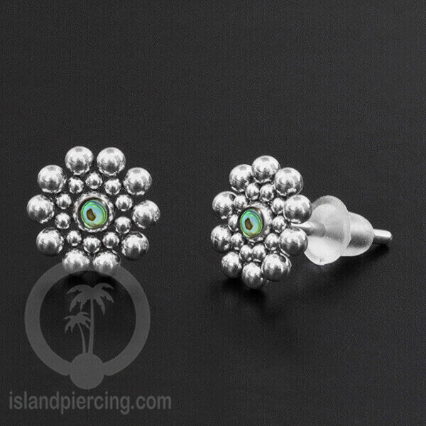 Anting Stud Stainless berisi Kerang Laut Paua warna Turquoise atau Epoxy hitam