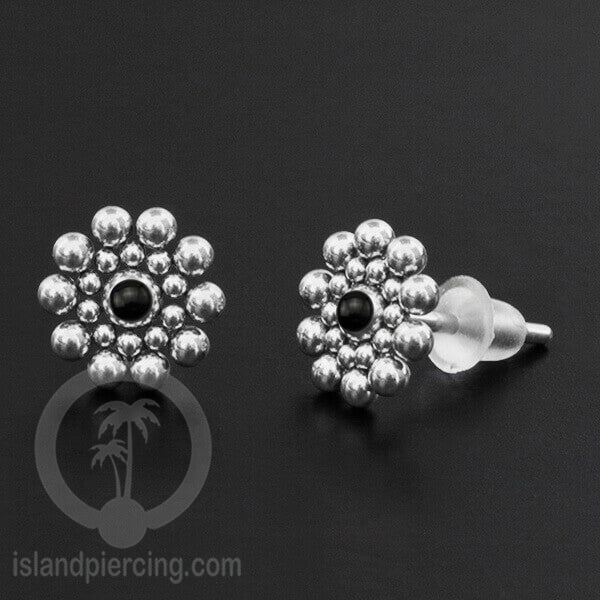 Anting Stud Stainless berisi Kerang Laut Paua warna Turquoise atau Epoxy hitam