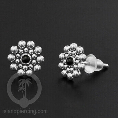 Anting Stud Stainless berisi Kerang Laut Paua warna Turquoise atau Epoxy hitam
