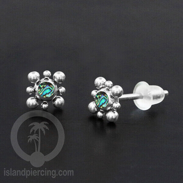 Anting Stud Stainless berisi Kerang Laut Paua warna Turquoise atau Epoxy hitam
