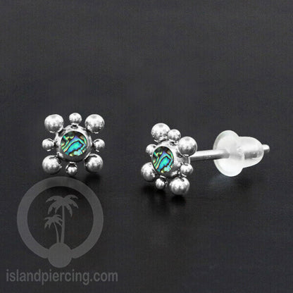 Anting Stud Stainless berisi Kerang Laut Paua warna Turquoise atau Epoxy hitam